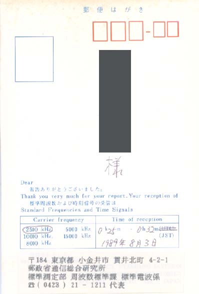JJY QSL 1989 Data